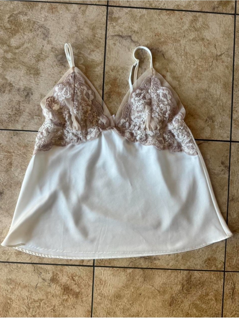 Flora Nikrooz Satin Cami with Beige Lace Accents